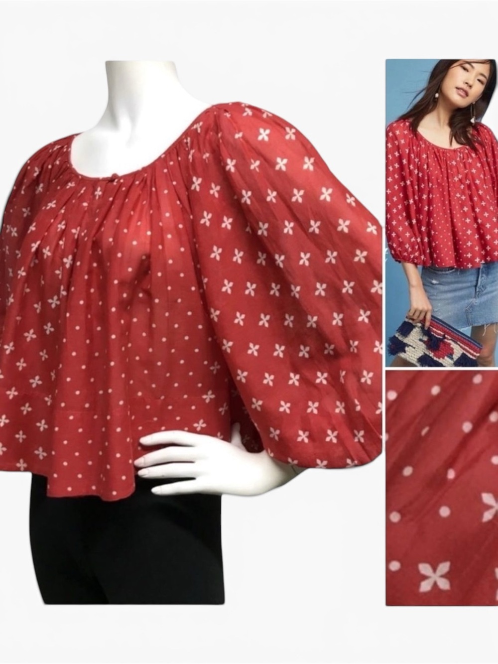 ANTHROPOLOGIE Luma BALLOON Sleeve Peasant Top S